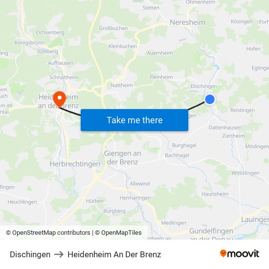 Dischingen to Heidenheim An Der Brenz map