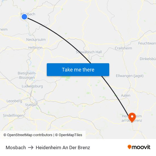 Mosbach to Heidenheim An Der Brenz map