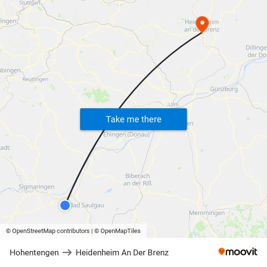 Hohentengen to Heidenheim An Der Brenz map