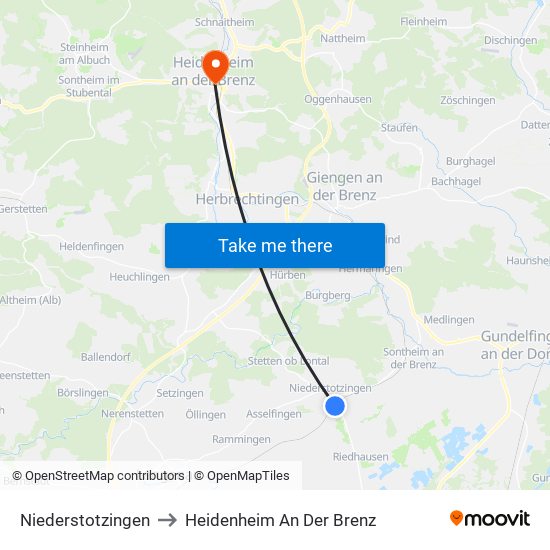 Niederstotzingen to Heidenheim An Der Brenz map