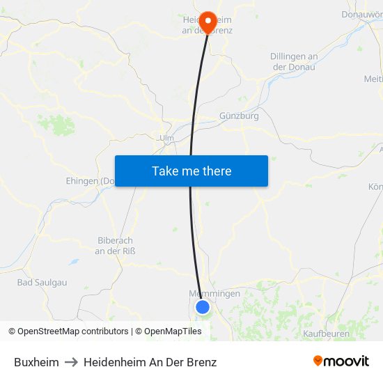 Buxheim to Heidenheim An Der Brenz map