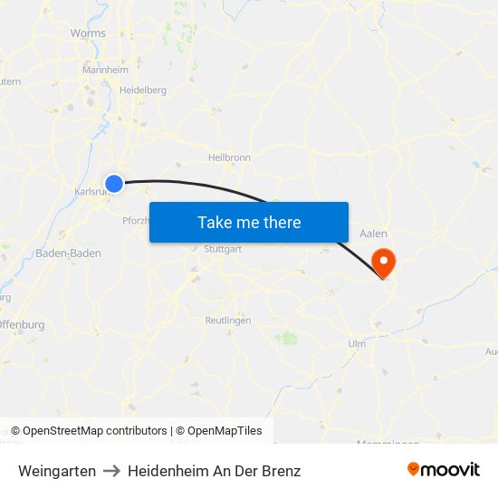 Weingarten to Heidenheim An Der Brenz map