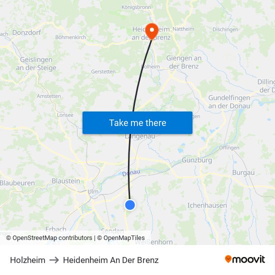 Holzheim to Heidenheim An Der Brenz map