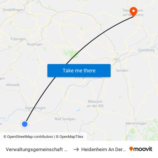 Verwaltungsgemeinschaft Meßkirch to Heidenheim An Der Brenz map