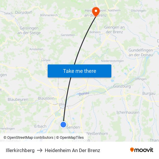 Illerkirchberg to Heidenheim An Der Brenz map