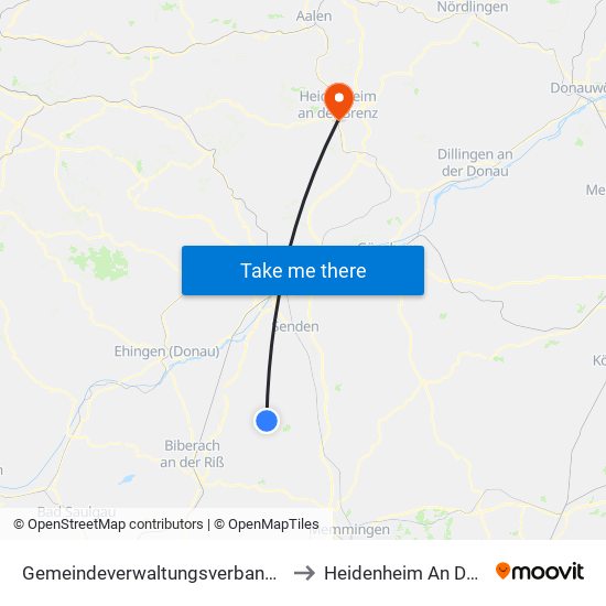 Gemeindeverwaltungsverband Schwendi to Heidenheim An Der Brenz map