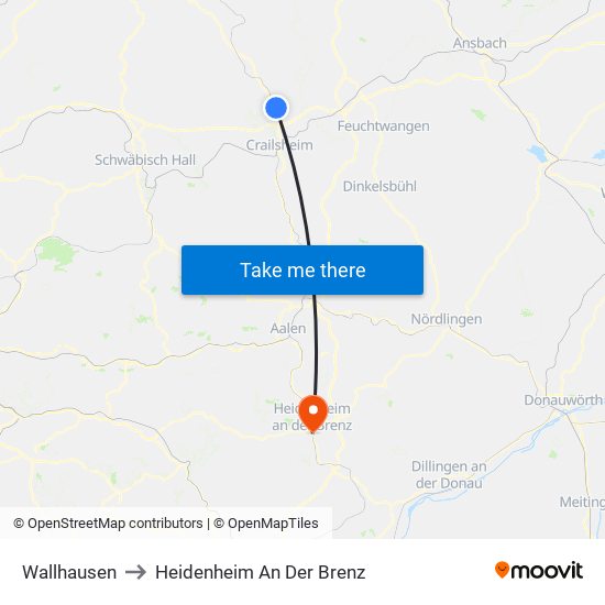 Wallhausen to Heidenheim An Der Brenz map