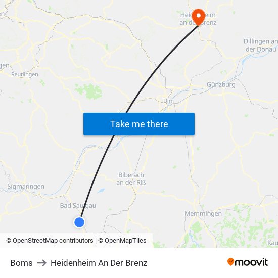 Boms to Heidenheim An Der Brenz map