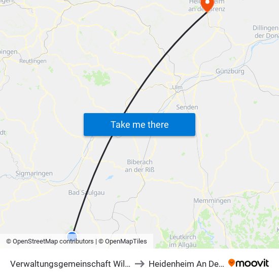 Verwaltungsgemeinschaft Wilhelmsdorf to Heidenheim An Der Brenz map