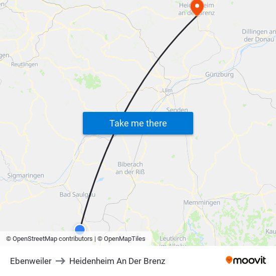 Ebenweiler to Heidenheim An Der Brenz map