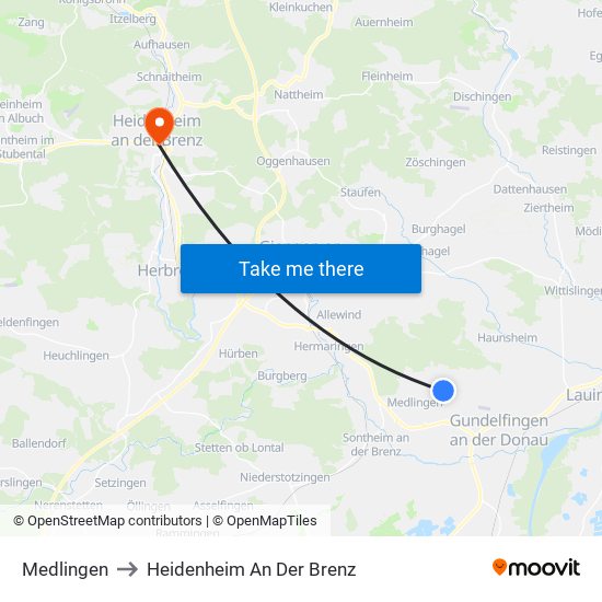 Medlingen to Heidenheim An Der Brenz map
