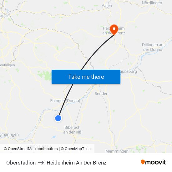 Oberstadion to Heidenheim An Der Brenz map