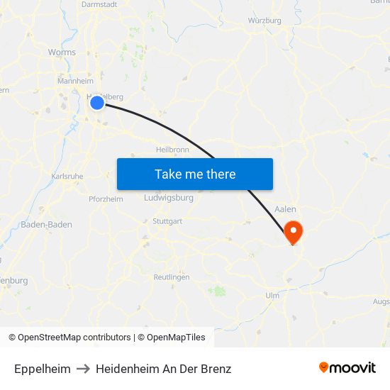 Eppelheim to Heidenheim An Der Brenz map