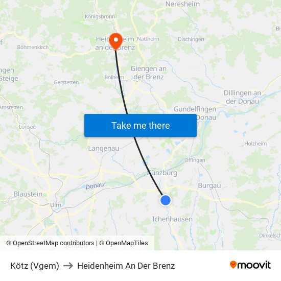 Kötz (Vgem) to Heidenheim An Der Brenz map