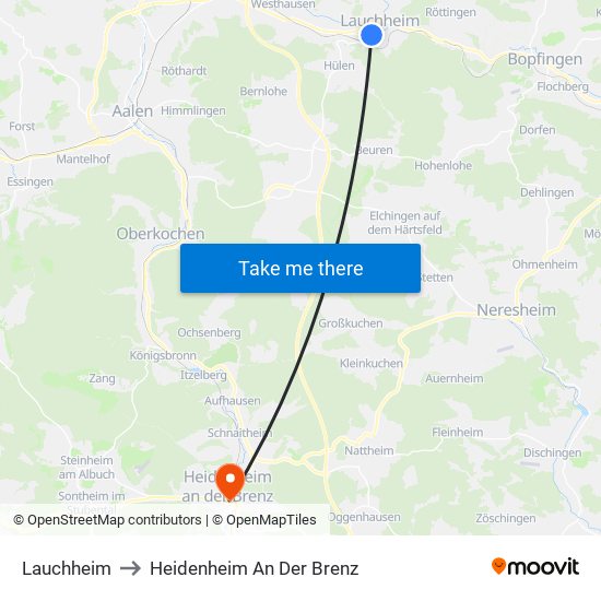 Lauchheim to Heidenheim An Der Brenz map