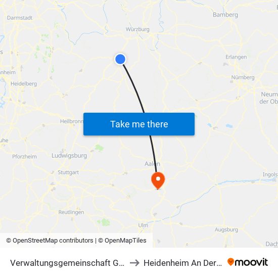 Verwaltungsgemeinschaft Grünsfeld to Heidenheim An Der Brenz map