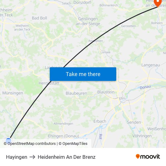 Hayingen to Heidenheim An Der Brenz map