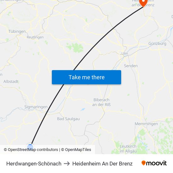 Herdwangen-Schönach to Heidenheim An Der Brenz map