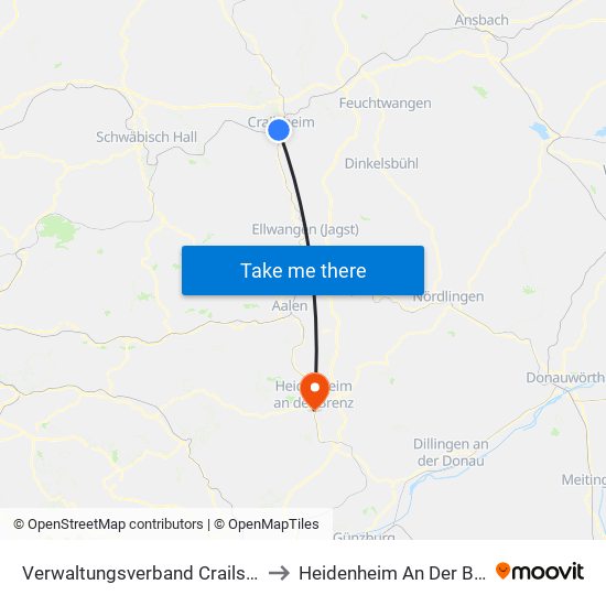 Verwaltungsverband Crailsheim to Heidenheim An Der Brenz map