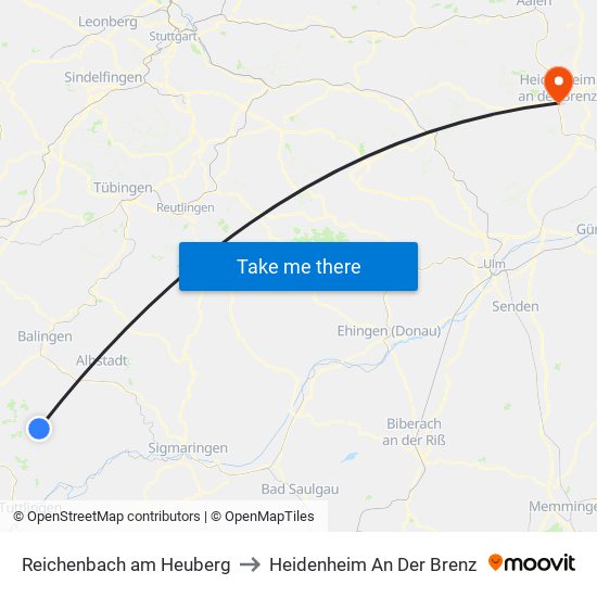 Reichenbach am Heuberg to Heidenheim An Der Brenz map