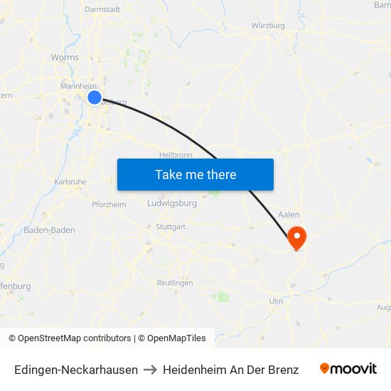 Edingen-Neckarhausen to Heidenheim An Der Brenz map