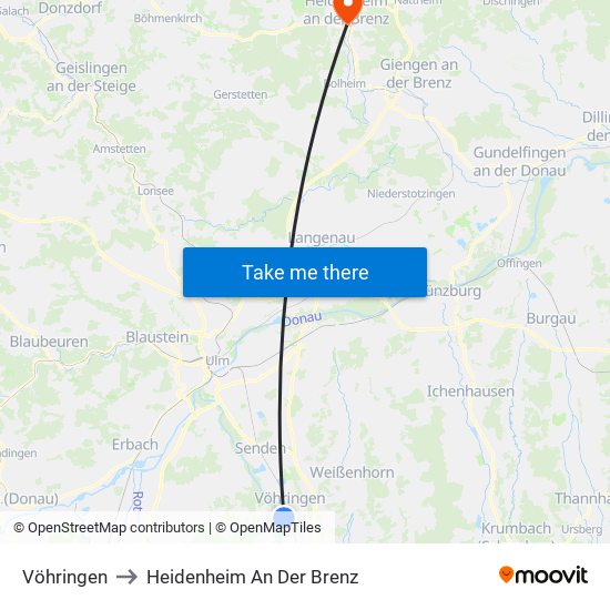 Vöhringen to Heidenheim An Der Brenz map