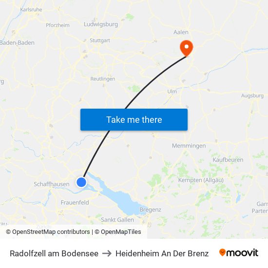 Radolfzell am Bodensee to Heidenheim An Der Brenz map