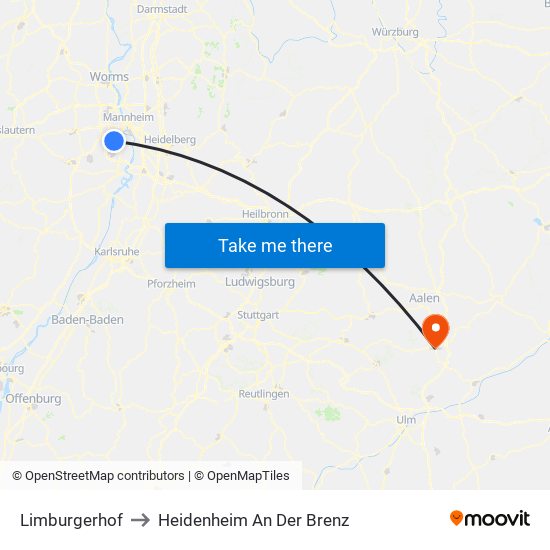 Limburgerhof to Heidenheim An Der Brenz map