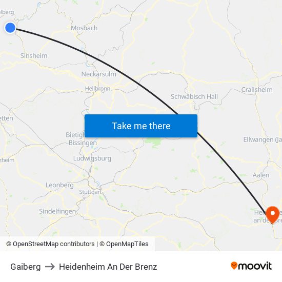 Gaiberg to Heidenheim An Der Brenz map