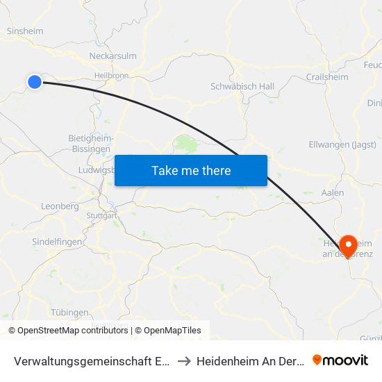 Verwaltungsgemeinschaft Eppingen to Heidenheim An Der Brenz map
