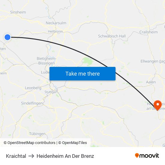 Kraichtal to Heidenheim An Der Brenz map