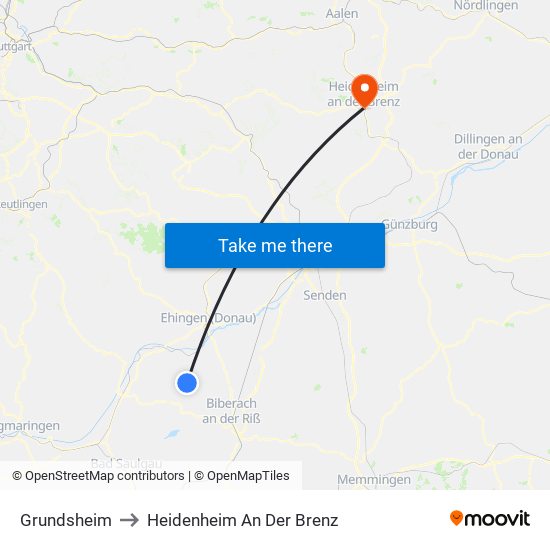 Grundsheim to Heidenheim An Der Brenz map