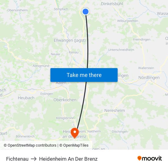 Fichtenau to Heidenheim An Der Brenz map