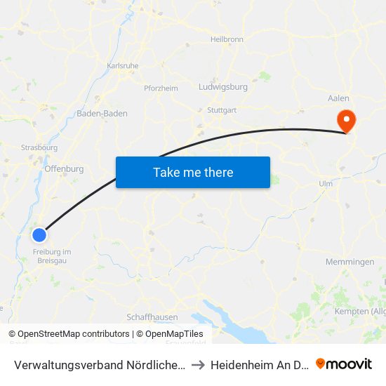 Verwaltungsverband Nördlicher Kaiserstuhl to Heidenheim An Der Brenz map