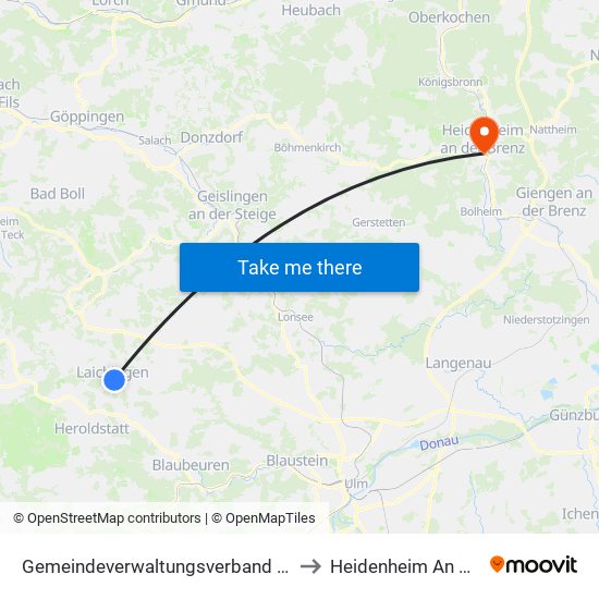 Gemeindeverwaltungsverband Laichinger Alb to Heidenheim An Der Brenz map