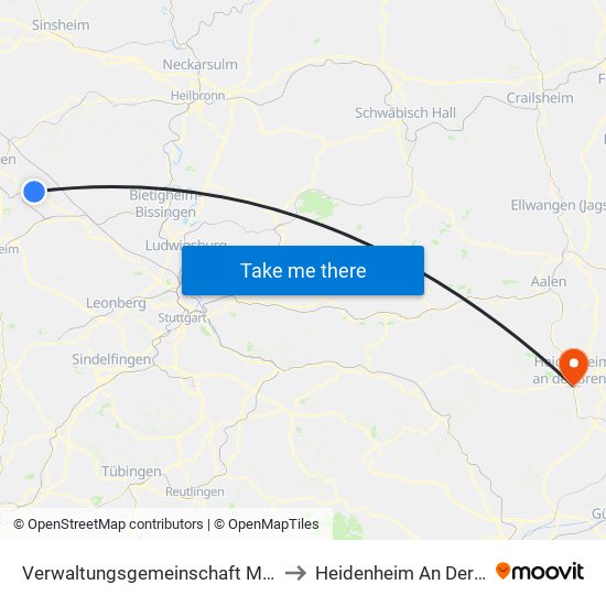 Verwaltungsgemeinschaft Maulbronn to Heidenheim An Der Brenz map