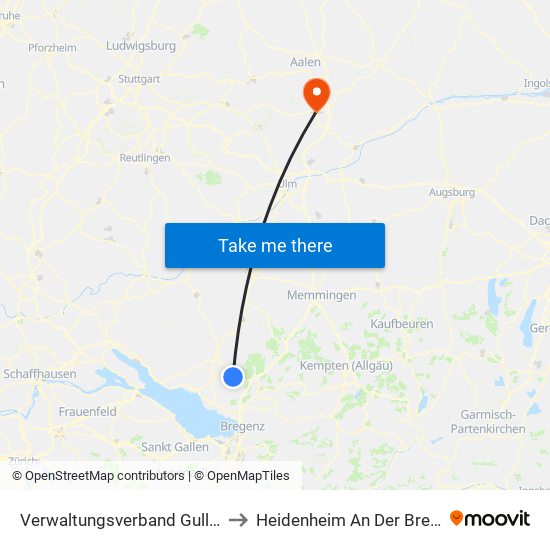 Verwaltungsverband Gullen to Heidenheim An Der Brenz map