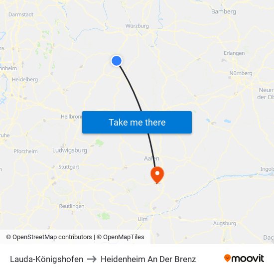 Lauda-Königshofen to Heidenheim An Der Brenz map