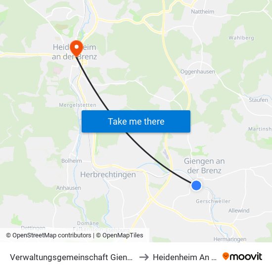 Verwaltungsgemeinschaft Giengen An Der Brenz to Heidenheim An Der Brenz map
