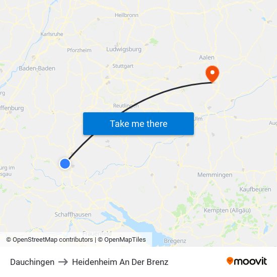 Dauchingen to Heidenheim An Der Brenz map