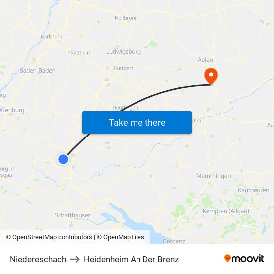 Niedereschach to Heidenheim An Der Brenz map