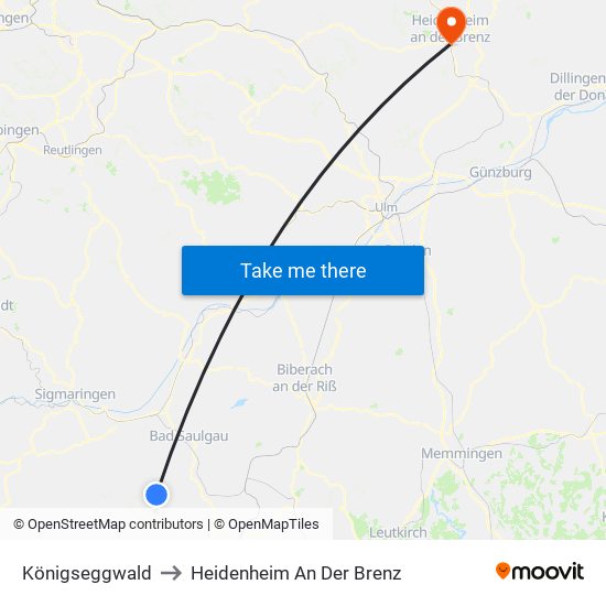 Königseggwald to Heidenheim An Der Brenz map