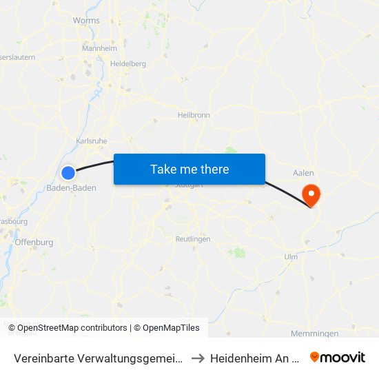 Vereinbarte Verwaltungsgemeinschaft Rastatt to Heidenheim An Der Brenz map