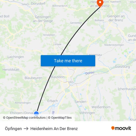 Öpfingen to Heidenheim An Der Brenz map