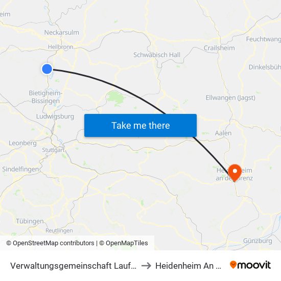 Verwaltungsgemeinschaft Lauffen am Neckar to Heidenheim An Der Brenz map