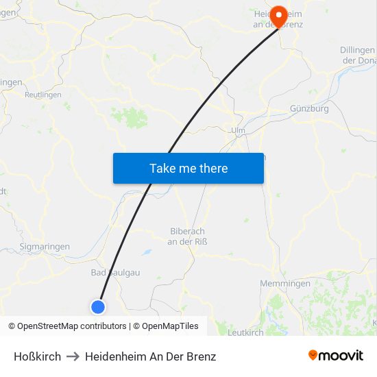 Hoßkirch to Heidenheim An Der Brenz map