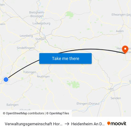 Verwaltungsgemeinschaft Horb am Neckar to Heidenheim An Der Brenz map