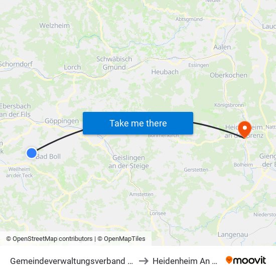 Gemeindeverwaltungsverband Raum Bad Boll to Heidenheim An Der Brenz map