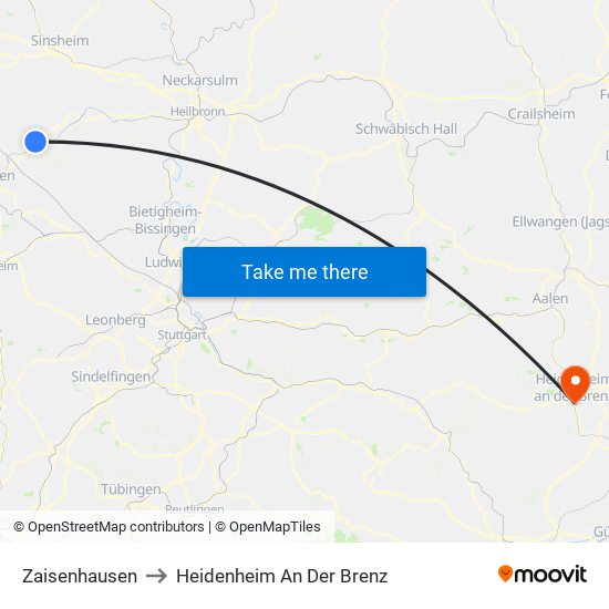 Zaisenhausen to Heidenheim An Der Brenz map