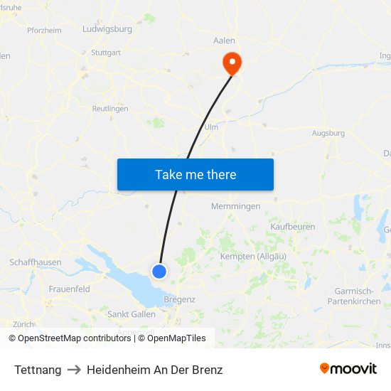 Tettnang to Heidenheim An Der Brenz map